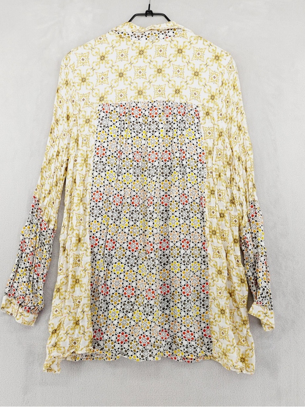 Jane and Delancey Blouse Women XL White Yellow Mixed Print Pintuck Shirt P4043 - Picture 6 of 10